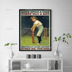 Poster do menino do críquete do vintage, impressões da arte da parede dos amantes do críquete, presente para o filho, jogador de críquete decoração da casa, decoração da sala do miúdo, taco de críquete - Image 2