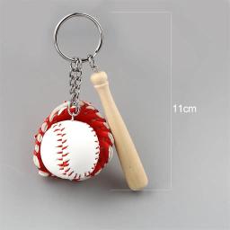 Mini luva de beisebol colorida 3d pu, bastão de madeira, chaveiro, presente para mulheres e homens, 11cm, 1 peça - Image 3