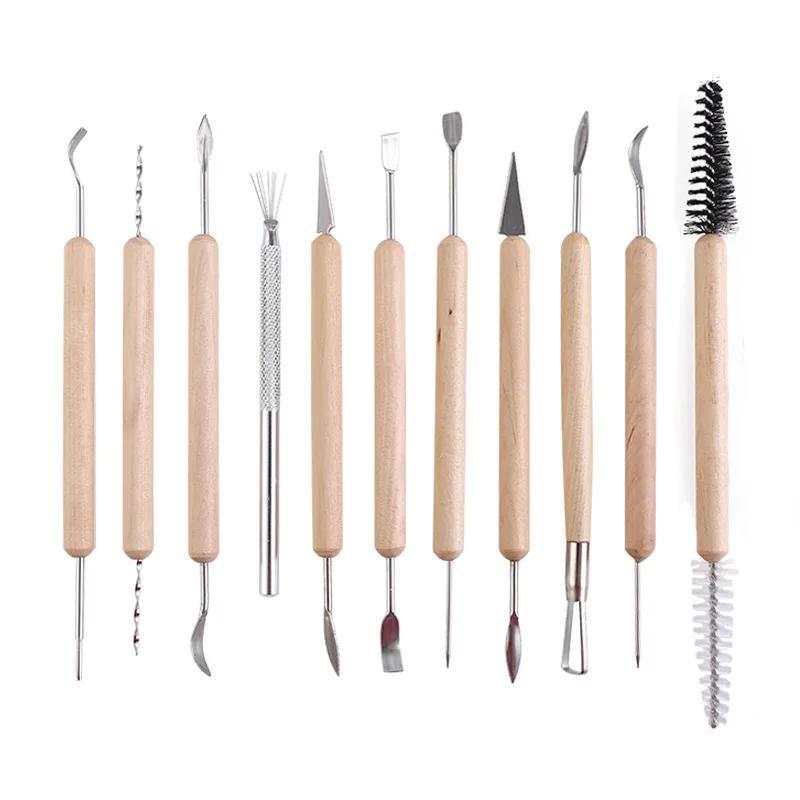 Kit de ferramentas para artesanato em argila, 11/25/61 peças, ferramentas para escultura, cerâmica, cabo de madeira - Image 1