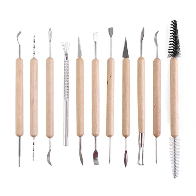 Kit Completo de Ferramentas para Artesanato em Argila com 11 a 61 Peças para Escultura e Cerâmica com Cabo de Madeira