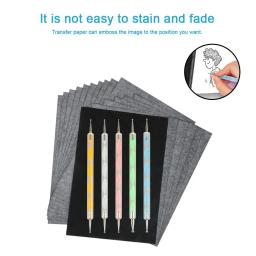 Pintura grafite Papel de cópia, Papel de transferência para lona de madeira, 5pcs caneta rastreadora, 100pcs por conjunto - Image 5