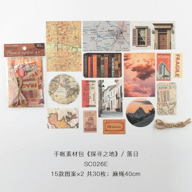 Conjunto de 30 Peças de Material Vintage para Scrapbooking e Artesanato em Papel