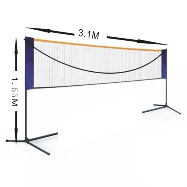 Conjunto de Rede de Badminton Portátil com Altura Ajustável e Dobrável em Inox para Tênis e Voleibol - Ideal para Esportes ao Ar Livre na Praia
