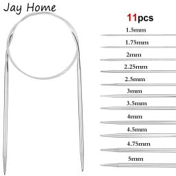 Agulhas circulares de tricô, 11 peças, 80cm, aço inoxidável, agulhas circulares, conjuntos de ganchos de crochê, 1.5-5mm, agulhas para projeto de tricô - Image 2