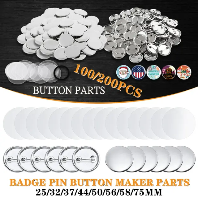 Conjunto de 100 Peças em Branco para Botões de Emblema de Metal - DIY Artesanato Personalizado de 25 a 75mm