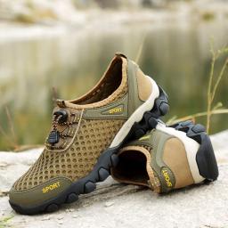 Tênis de caminhada de malha respirável masculino, tênis de trekking, esporte ao ar livre, antiderrapante, caqui, secagem rápida, venda quente, verão - Image 1
