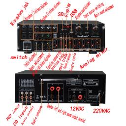 Amplificador de alta potência de Bluetooth, amplificador do teatro home, AV-MP326BT, amplificador equilibrado do carro do Karaoke OK EQ, 110V, 220V, 12V, 300W x 2 2,0 - Image 4