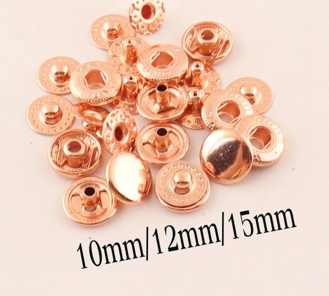 Conjuntos de Botões de Pressão em Ouro Rosado, 10mm a 15mm - Fixadores de Couro para Costura e Roupas Artesanais