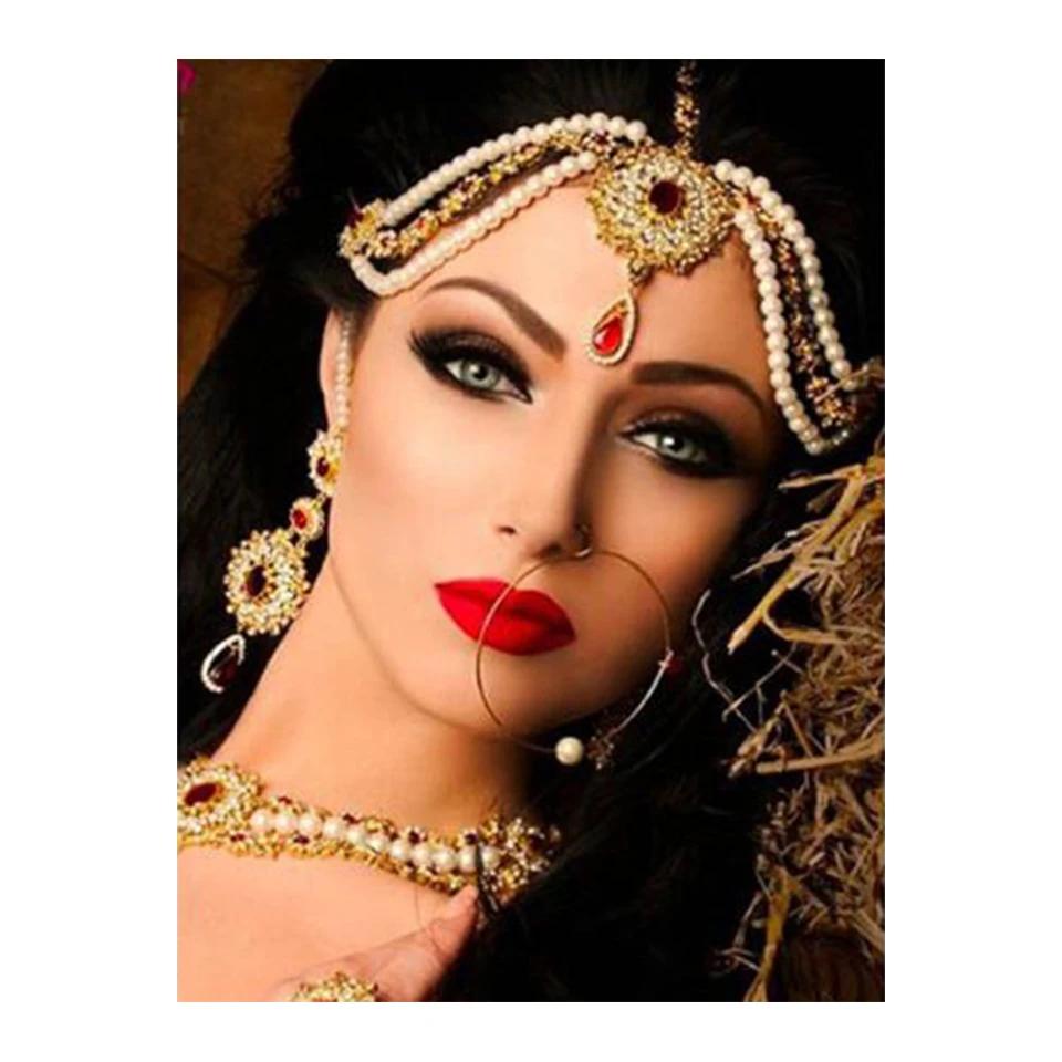 Belezas indianas 5D Kits de Pintura Diamante, Mulheres Asiáticas, Ponto Cruz, Retrato, Mosaico, Contas Bordadas, Decoração para casa - Image 1