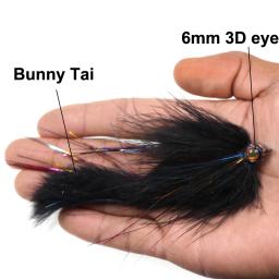 Vampfly isca de coelho alto 2/0, 3 peças de iscas de coelhinho para pesca em água salgada, isca de pesca líquida preta, branca e amarela - Image 4