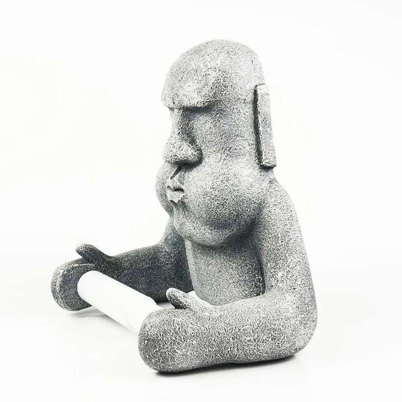Montado na parede 3d ilha da páscoa moai toalete rolo de papel rack suporte tecido banheiro cozinha toalha prateleira armazenamento - Image 1