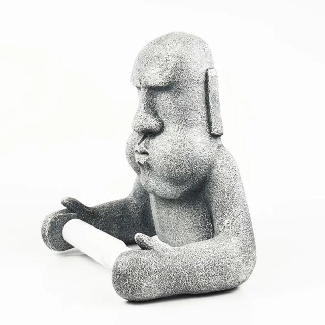 Suporte de Parede 3D Ilha da Páscoa Moai para Papel Toalete e Tecido - Prateleira de Armazenamento para Banheiro e Cozinha