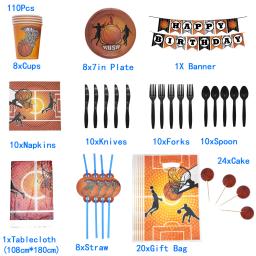 Conjunto de artigos para festas de basquete banner pratos copos guardanapos toalha de mesa bolo toppers tema esporte festa de aniversário decoração meninos - Image 2