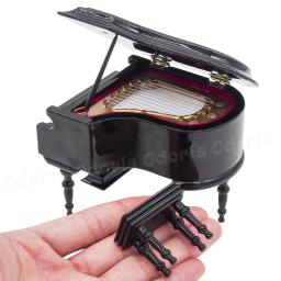 Odoria-Piano de cauda preto miniatura com tamborete, instrumento musical, caixa de música, acessórios Dollhouse, casa de bonecas - Image 2