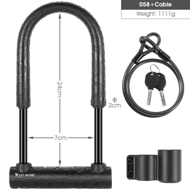 Bloqueio Anti-Roubo para Bicicleta West Bike: U-Lock com 2 Chaves para Motocicleta e Scooter - Acessórios de Segurança para Ciclismo