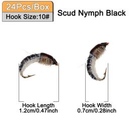 24 pçs/caixa realista nymph scud voar para a pesca da truta isca de inseto artificial simulado scud worm isca de pesca - Image 2