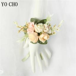 YO CHO-Corsage de pulso para casamento, madrinha, seda rosa flor, festa, baile, menina - Image 3