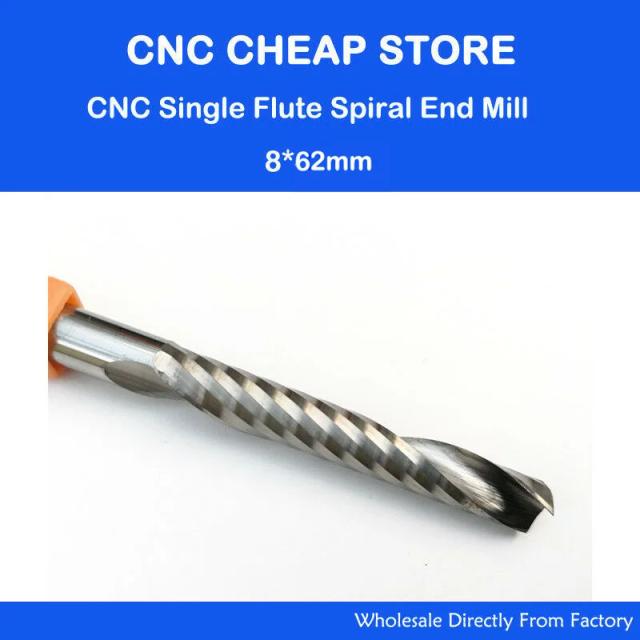 Fresa de Topo de Flauta Única de Carboneto para Madeira Compensada - 5 Peças 8mm x 62mm, Longa Espiral 100mm para Cortadores CNC MDF