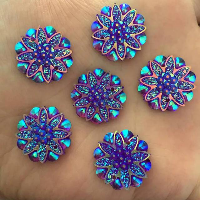 Conjunto de 10 Botões de Resina em Flor com Strass, 18mm, Ideal para Decoração de Casamento - 2 Furos, D60