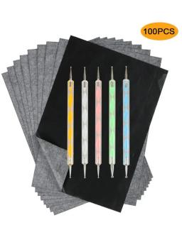 Pintura grafite Papel de cópia, Papel de transferência para lona de madeira, 5pcs caneta rastreadora, 100pcs por conjunto - Image 1