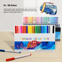 Canetas marcadoras de tinta acrílica, 21/25 cores, para cerâmica, vidro, porcelana, caneca, tecido de madeira, tela, metal, caneta permanente, pintura de arte - Image 2