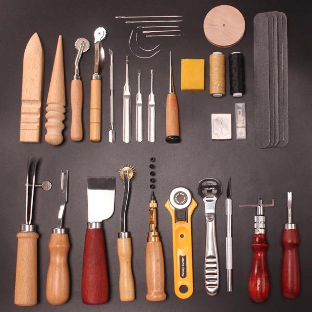 Kit Completo de Ferramentas Profissionais para Artesanato em Couro - DIY com Acessórios de Costura, Perfuração e Acabamento