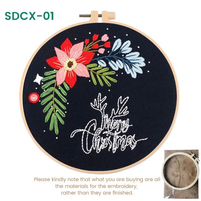 Kit de Bordado Criativo Feliz Natal para Iniciantes - Conjunto Completo de Ponto Cruz DIY para Presentes e Decoração Artesanal