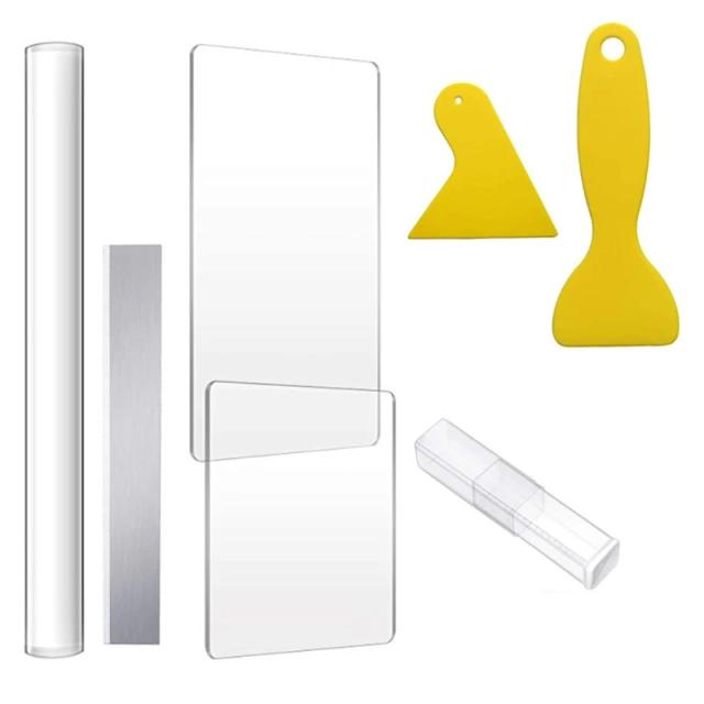 Conjunto de 7 Ferramentas para Trabalhar com Argila de Polímero - Inclui Rolo de Folha Acrílica, Lâmina de Aço Inox e Raspador de Plástico para Artesanato DIY