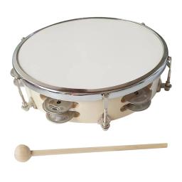 Tambor de mão com dupla linha jingles tamborim handbell, instrumento de percussão para crianças e adultos, 8 in, 10 in - Image 1