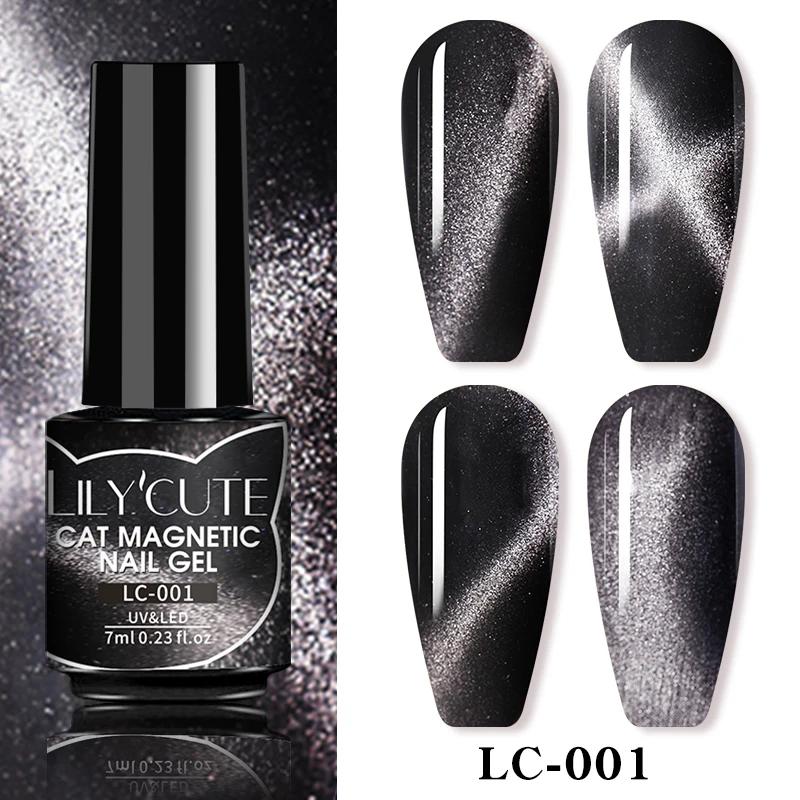 Lilycute 7ml 9d gato reflexivo gel magnético unha polonês conjunto com ímã vara gel preto fluorescente brilho unha gel polonês - Image 1