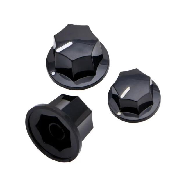 Conjunto de 3 Botões Pretos para Amplificador de Guitarra - Controle de Volume e Tom para Fender Jazz Bass