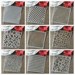 Camadas stencils com textura grade para diy, modelo de cartão decorativo para pintura, scrapbook, coloração, gravação, álbum, 9 pcs/set, 5 polegadas - Image 1
