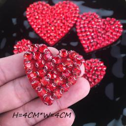 Roupas artesanais feitas à mão patches com pedras de strass tema vermelho amor coração enfeitado camiseta jaqueta enfeite faça você mesmo costura - Image 2