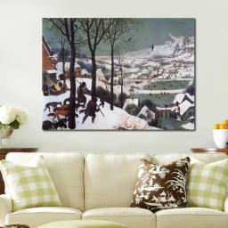 Arte da parede artesanal pieter bruegel o ancião pintura a óleo reprodução caçadores na neve paisagem da lona arte alta qualidade - Image 3