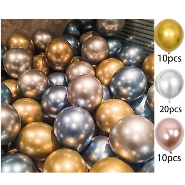 Balões de Látex Metalizados com Confete Prata e Dourado para Casamentos, Baby Showers e Aniversários - Pacotes com 30 ou 40 Unidades, 10 Pol.