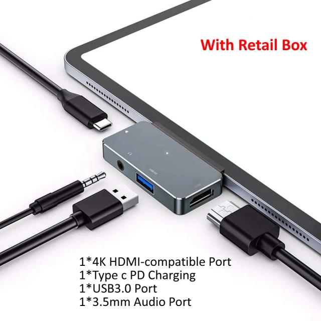 Oumix usb c hub para 4k hdmi adaptador compatível com USB-C pd usb3.0 3.5mm jack porta usb tipo c doca para ipad pro macbook pro/air