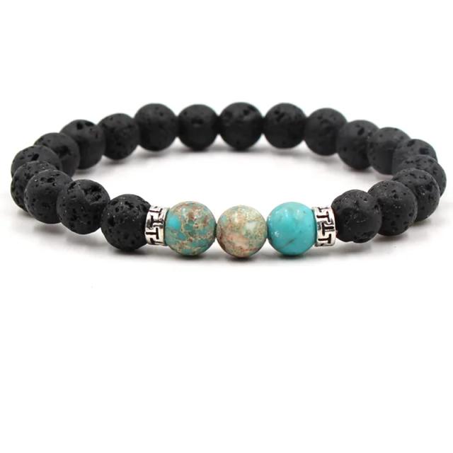 Pulseira de Pedras Naturais de 8mm para Casal - Conta de Lava e Buda para Equilíbrio e Cura dos Chakras