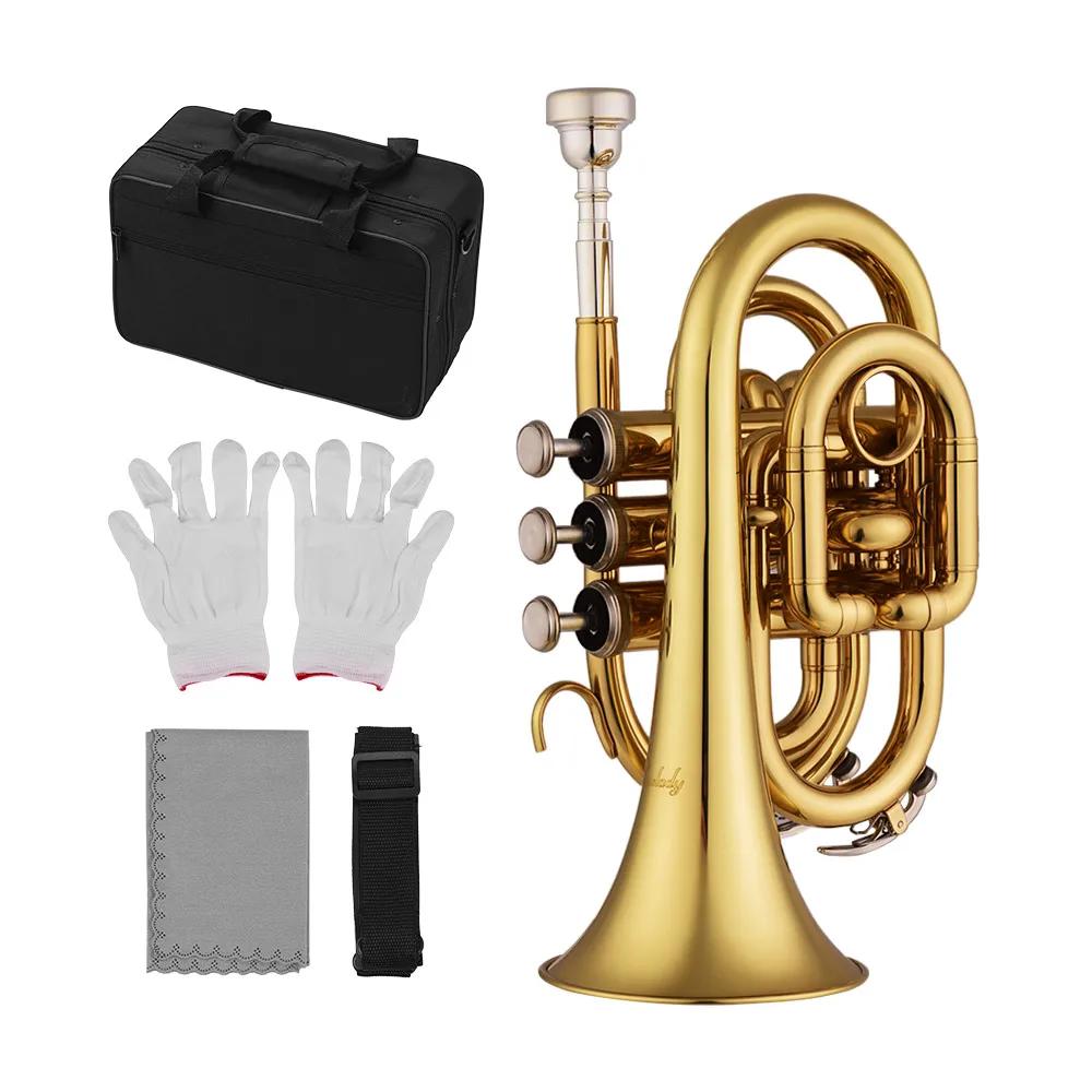 Muslady trompete de bolso bb, instrumento musical requintado pintado a ouro de latão plano e durável com luvas de boquilha e capa de alça - Image 1