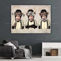 Arte de parede de três macacos sages, não pode ou falar sobre tela maligna, arte de rua de macaco engraçado de 3 painéis, pôster de graffiti - Image 2