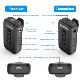 Sistema de microfone sem fio com clipe, 2.4ghz, com lapela e receptor para câmera dslr, smartphone, gravação de youtube, vlogging - Image 3