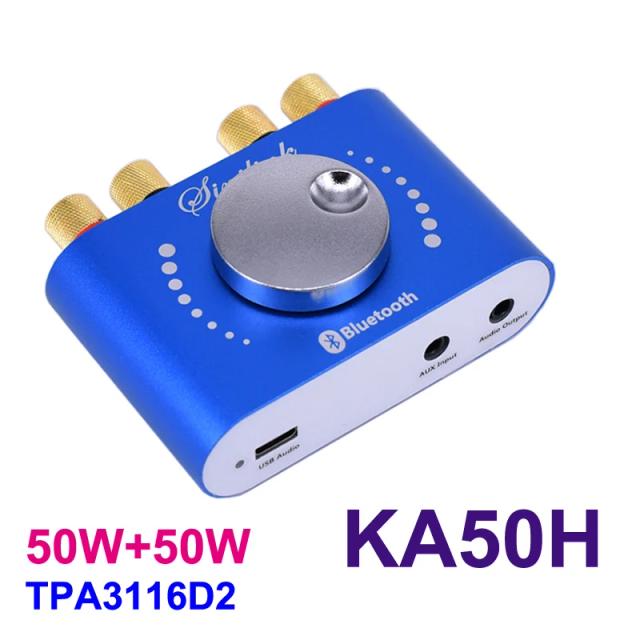 Amplificador Digital Estéreo Classe D 2x50W com Placa de Som Bluetooth 5.0, Aux e USB para Home Theater