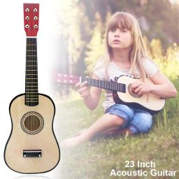 Guitarra acústica Basswood com picareta e corda, instrumento musical, cor de madeira, 6 cordas, 23" - Image 2