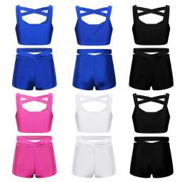 Crianças meninas dança workout outfits sutiã de cor sólida + shorts activewear terno para adolescentes yoga esportes ginásio desempenho roupas - Image 2