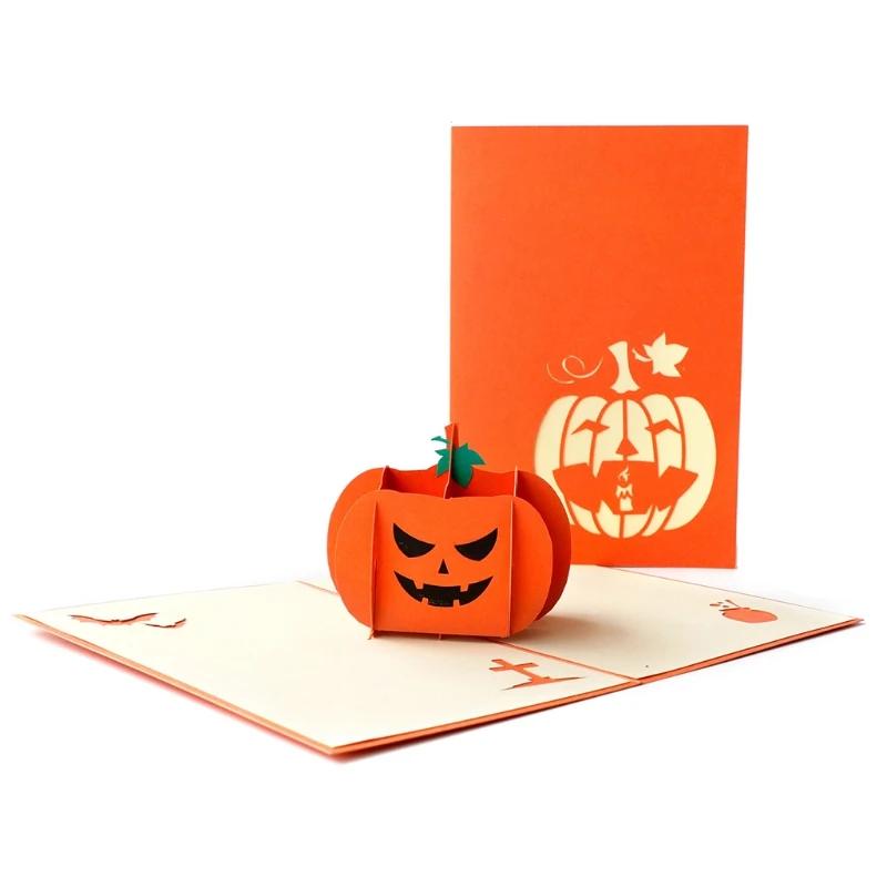 Cartões 3d destacáveis de halloween, bruxa, abóbora fantasma, cartão de visita, com envelope para festa de halloween, presente, cartão postal - Image 1
