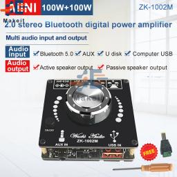 ZK-1002M 100w + 100w bluetooth 5.0 potência amplificador de áudio placa amplificador para alto-falantes amplificador estéreo amplificador de cinema em casa aux usb - Image 5