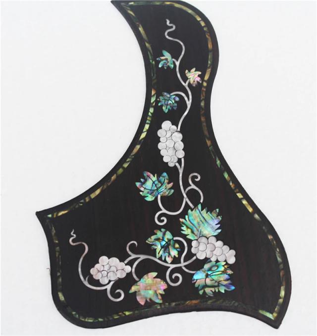 Pickguard de Rosewood para Guitarra Acústica com Acabamento em Abalone e Mãe de Perola, Auto Adesivo