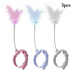 Varinha de brinquedo para gatos, brinquedo com penas falsas para provocar gatos, brinquedo interativo de primavera com coleira, suprimentos para gatos e gatos - Image 2