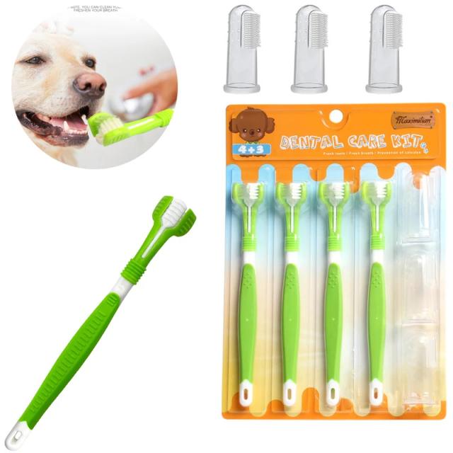 Conjunto de 7 Escovas de Limpeza Dental Multiângulo para Gatos e Cães com Escova de Dedo Macia