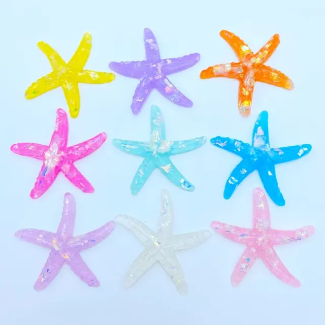 Glitter Colorido de Resina para Decoração de Casamento, Artesanato e DIY - Conjunto com 10 Estrelas do Mar para Laços de Cabelo e Scrapbooking