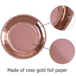 Conjunto De Louça Descartável Para Festa, Ouro Rosa, Copos De Papel, Pratos, Palhas, Carrinho De Bolo, Decoração De Mesa, Casamento, Fontes De Festa De Aniversário - Image 3
